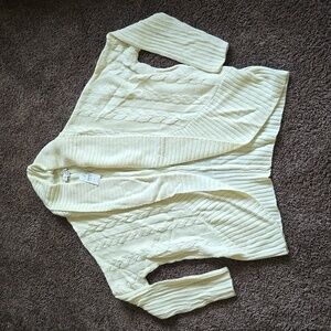 NEW Ann Taylor Loft Ivory Cable Open Sweater Jacket S